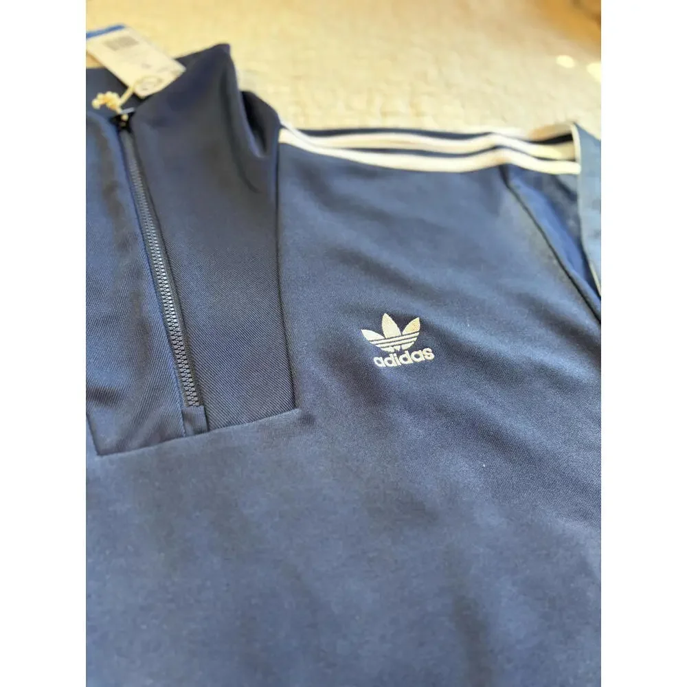 Adidas Men's Navy Blue‎ Quarter-Zip Sweatshirt with White Stripes Small